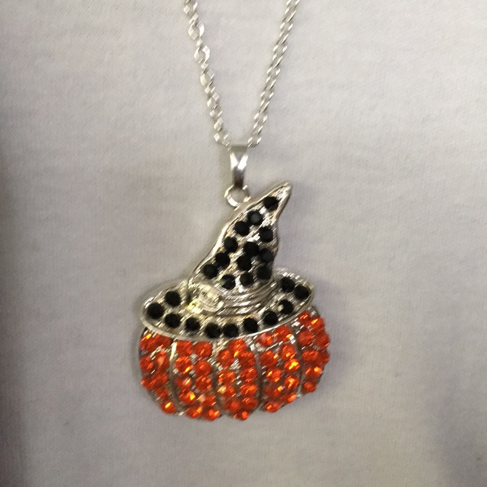 Pumpkin with Witch Hat Necklace